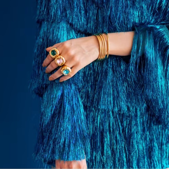 Emerald Green 18K Gold Stainless Steel Waterproof Gemstone Ring - Picture 2 of 15